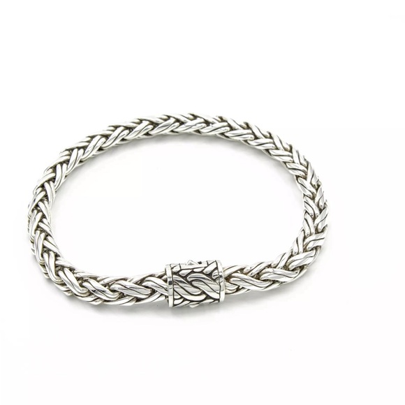 John Hardy Sterling Silver Woven Rope Size 6.75" Bracelet with Pouch - Picture 3 of 7